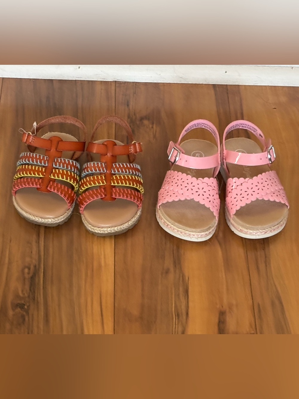 2 girls baby Kids Pink Brown Cutout Velcro Sandals Shoes size 5